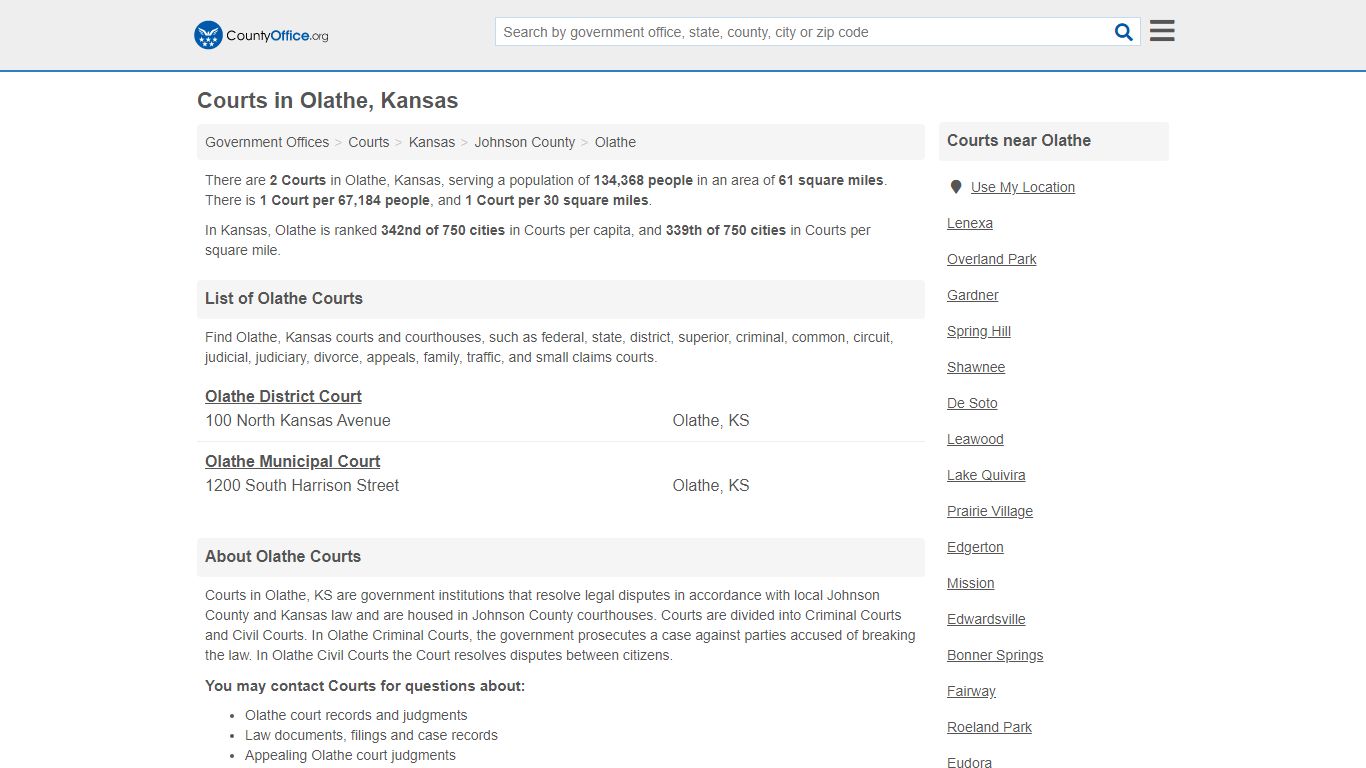 Courts - Olathe, KS (Court Records & Calendars) - County Office